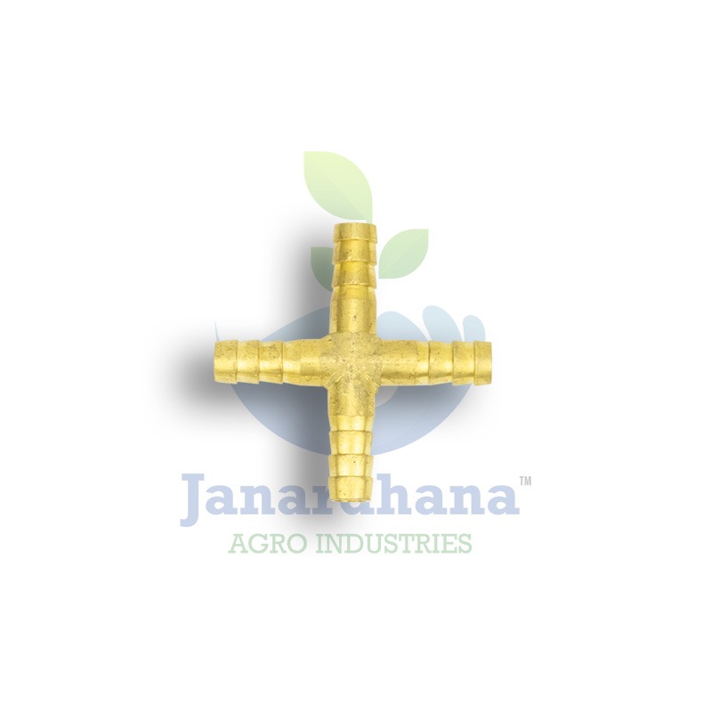 8mm 4-Way Nipple Joiner – Full Brass Cross Connector for Agricultural Sprayers & Hose Lines